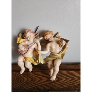 1980 2 Vtg Italian Angels Musical Cherubs Italy 5"Tall Hanging Ornaments